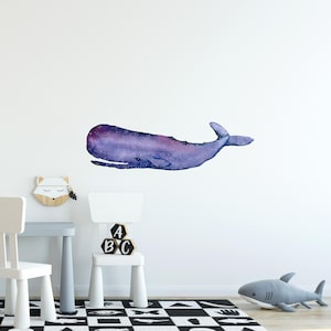 Galaxy Sperm Whale Wall Decal Watercolor Wall Stickers Ocean Sea Animal Peel & Stick Removable Fabric Vinyl Childrens Room Decor