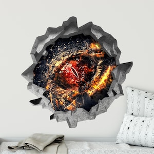 3D Hole In the Wall Decal - Eye of Dragon - Dragon Fantasy Decal - 3D Window Wall Sticker - Removable Fabric Wall Sticker - Boys Room Decor
