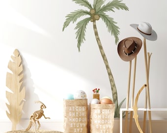 Watercolor Palm Tree Wall Decal, Prehistoric Dinosaur Fauna Room Decor, Kids Nursery Wall Art, Palm Tree Wall Sticker, Peel and Stick
