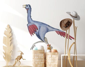 Caudipteryx Feathered Dinosaur Wall Decal, Prehistoric Jurassic Nursery Decor, Dino Wall Sticker, Baby Dinosaur Room Wall Art, Kids Decor