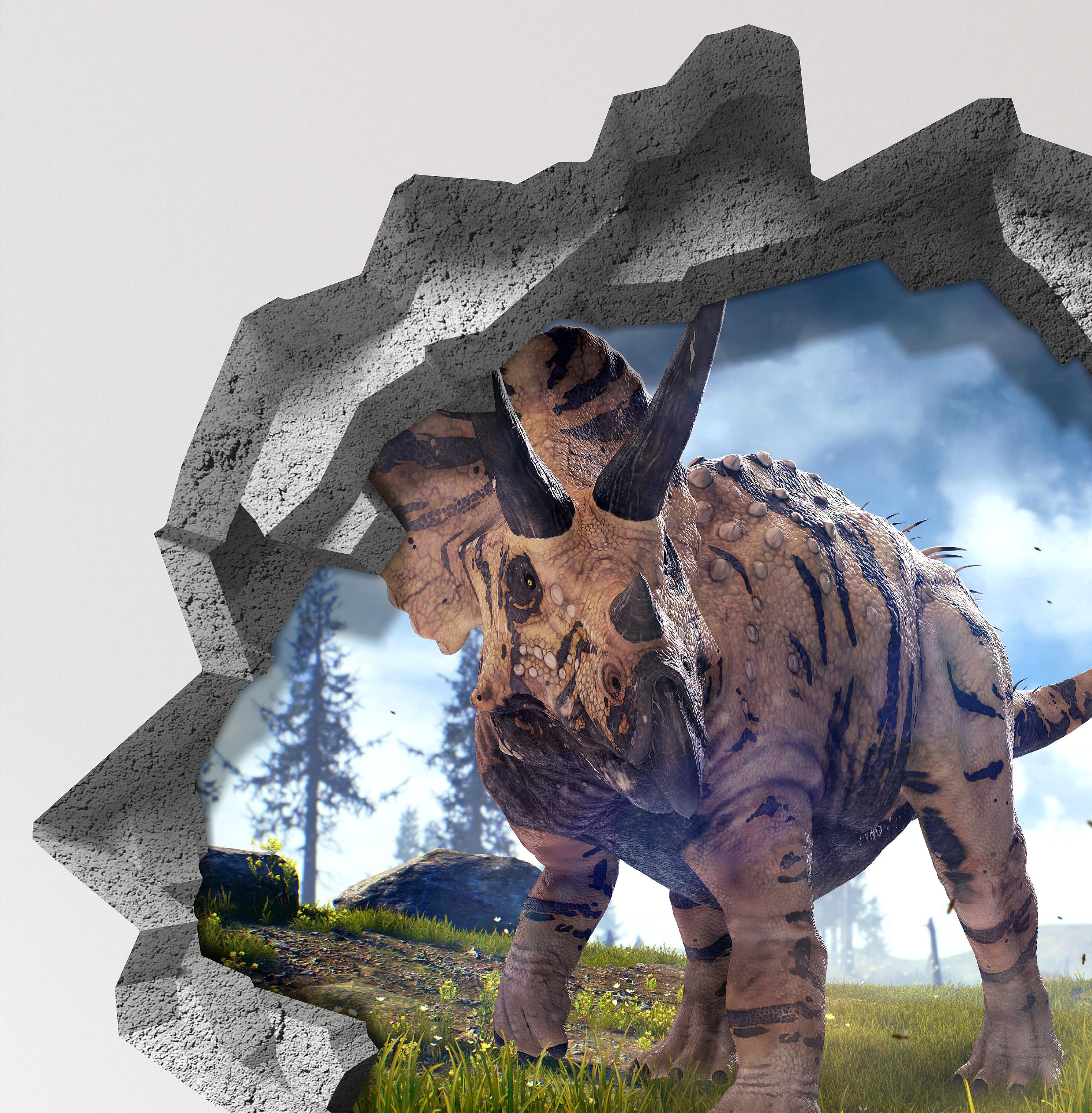 3D Hole in the Wall Decal - Triceratops Grazing - Jurassic Dinosaur ...
