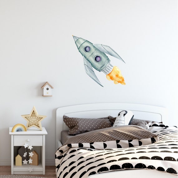Childrens Rocket Ship Space & Stars Wall Art Stickers Decals Spaceship Sky 