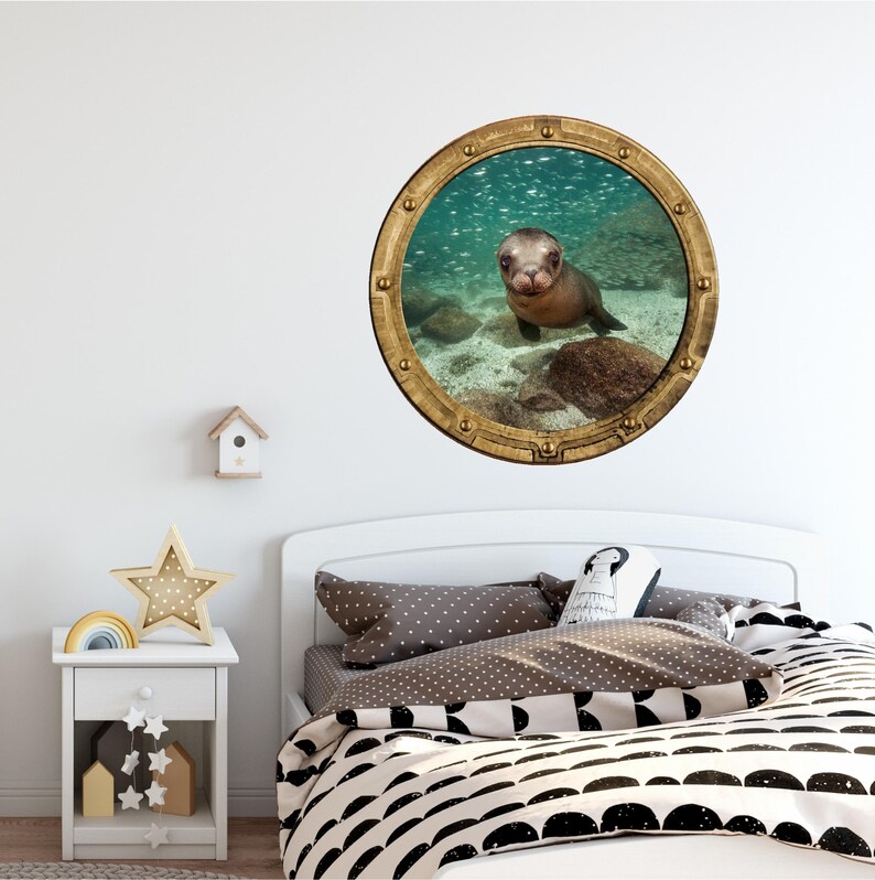 24/" Porthole Sea Window View SHARK #4 BRONZE Wall Decal Sticker Art Graphic NEW