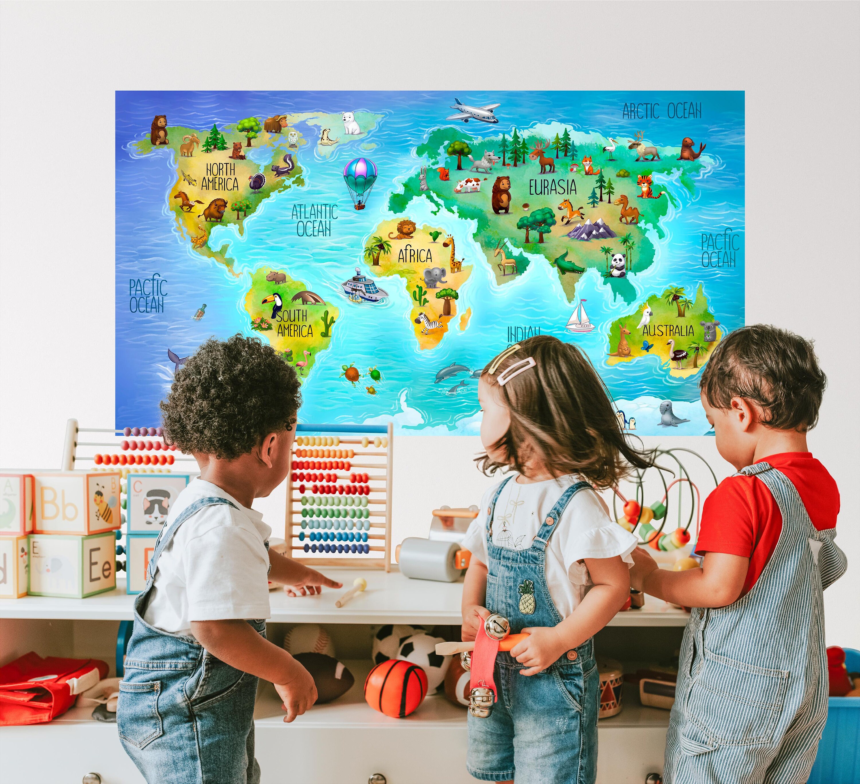 Animal World Map Wall Decal: Peel & Stick Kids Nursery Decor - Etsy