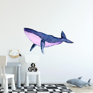 Galaxy Humpback Whale Wall Decal Watercolor Wall Stickers Ocean Sea Animal Peel & Stick Removable Fabric Vinyl Childrens Room Decor