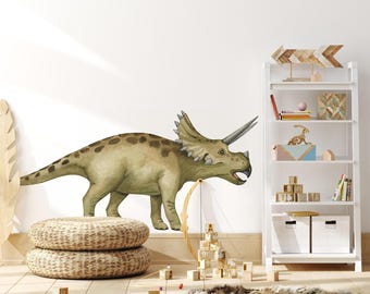 Triceratops Wall Decal, Dinosaur Wall Art for Kids Room, Boys Bedroom, Dinosaur Wall Sticker, Boys Dino Nursery Room Decor, Peel and Stick