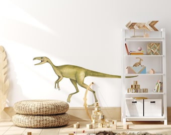 Gallimimus Dinosaur Wall Decal - Watercolor Dinosaur Nursery Decor - Peel and Stick Dino Wall Sticker for Kids Bedroom or Playroom