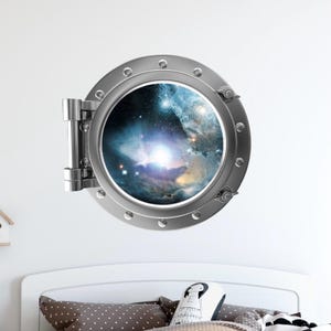 Port Scape Nebula & Stars #1 Porthole Window Wall Decal Removable Sticker Graphic Fabric Vinyl Self Adhesive Galaxy Sky Kids Room Decor