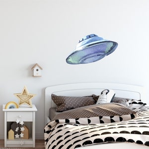 Watercolor UFO #1 Wall Decal Alien Spaceship Wall Sticker Outer Space Flying Saucer Spacecraft Removable Fabric Vinyl Wall Art Decor