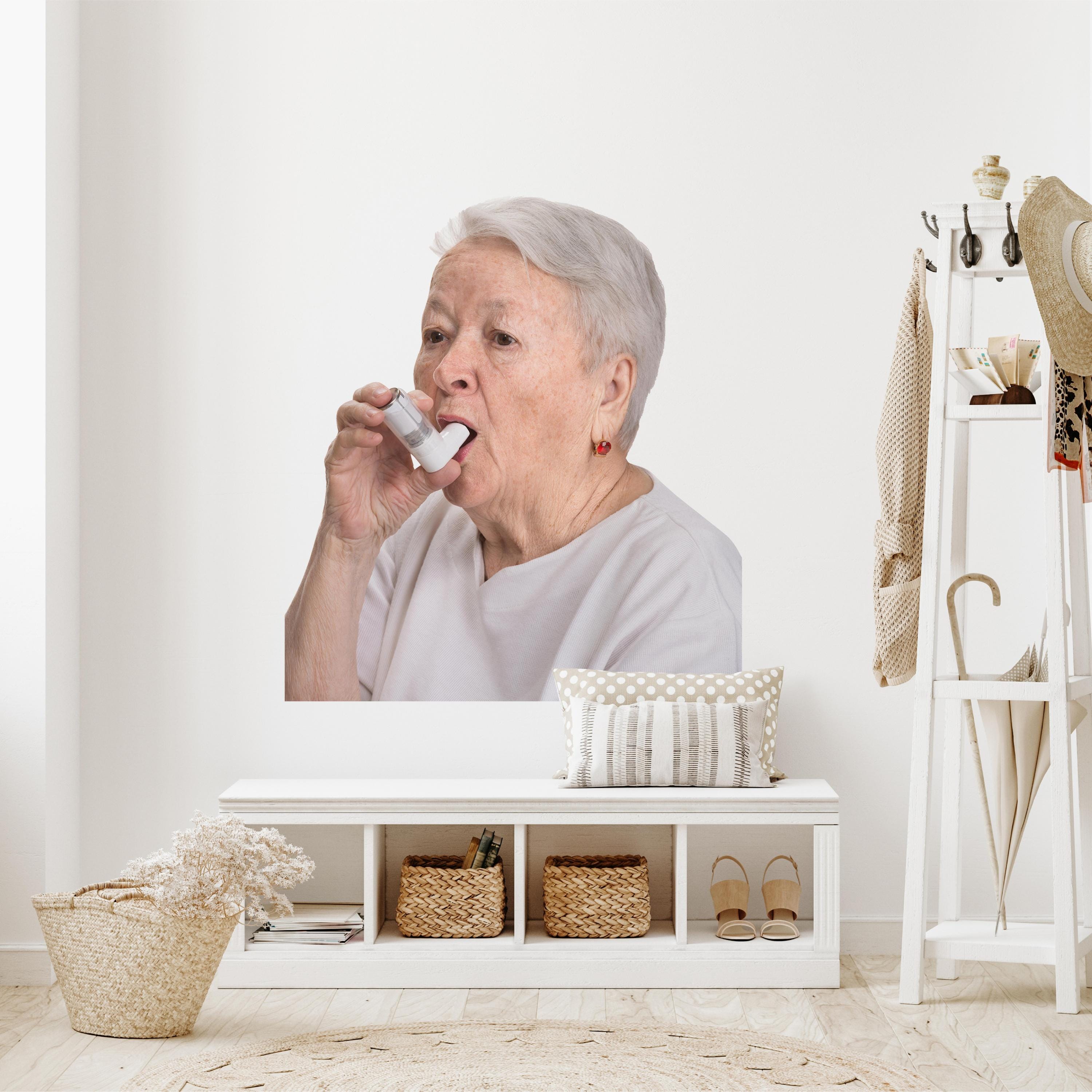 Senior Old Lady With Asthma Inhaler Wall Decal – Elderly Woman Grandma ...