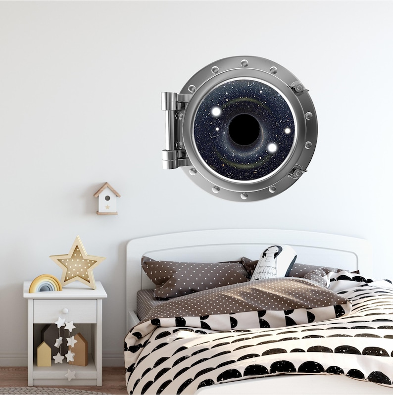 port scape black hole porthole 3d window wall decal removable | etsy