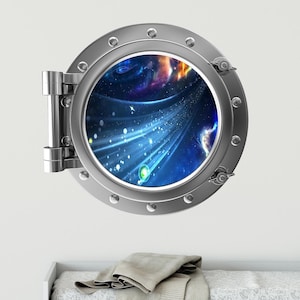 Port Scape Through The Wormhole Space Porthole Window Wall Decal Removable Fabric Vinyl Wall Sticker