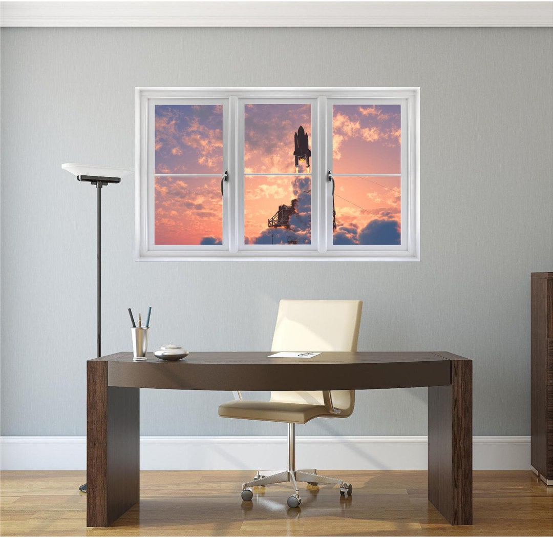 Window Scape Space Shuttle Take off Wall Decal Graphic Vinyl Sticker