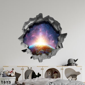 3D Hole in the Wall Decal - Sunrise Over Earth - Outer Space - 3D ...