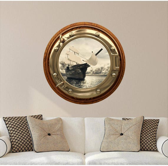 Autocollant Mural Vinylique 'Porthole De Pirate' - Pour Chambre D'enfants, Garçons Et Filles