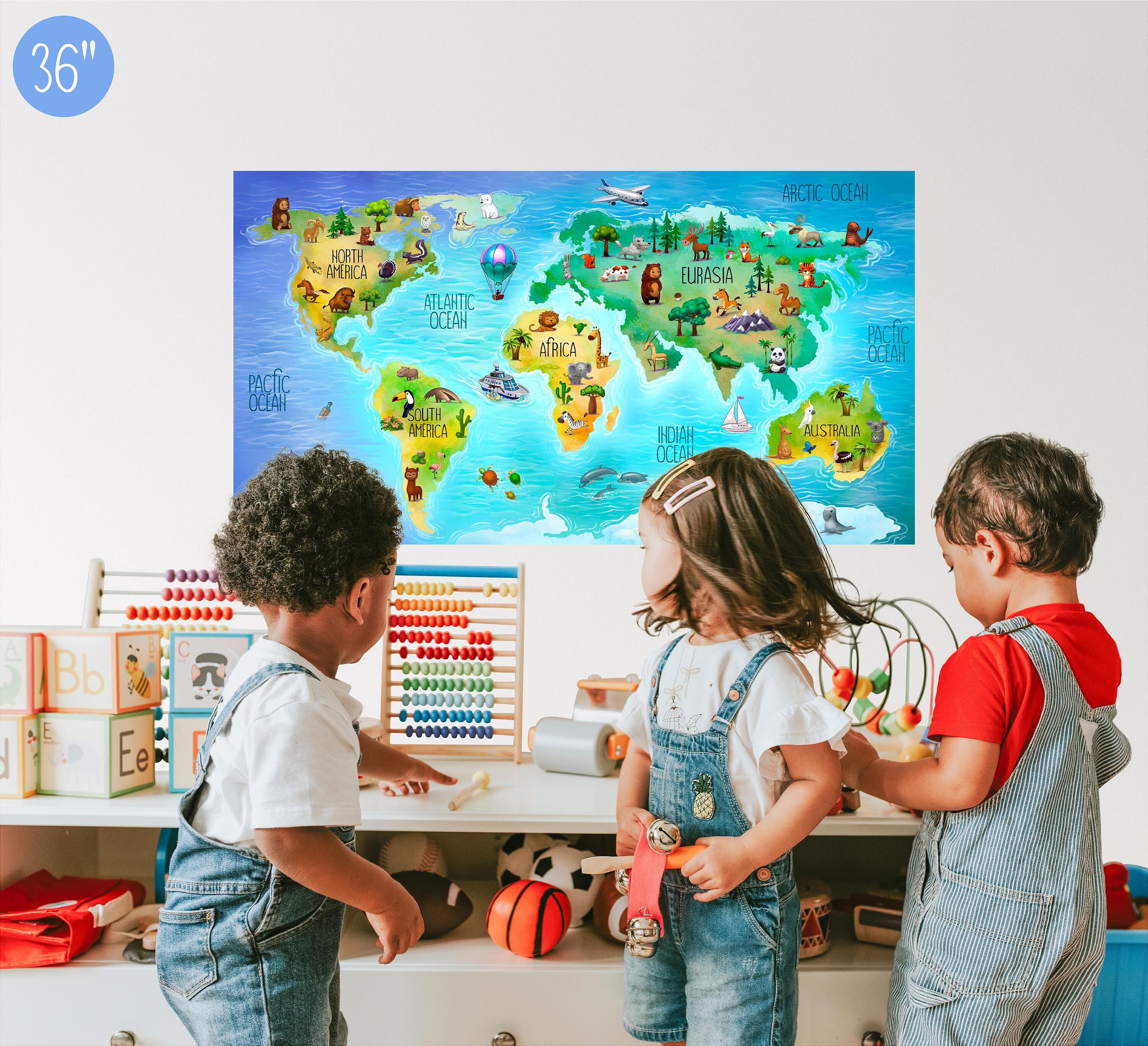 Animal World Map Wall Decal: Peel & Stick Kids Nursery Decor - Etsy