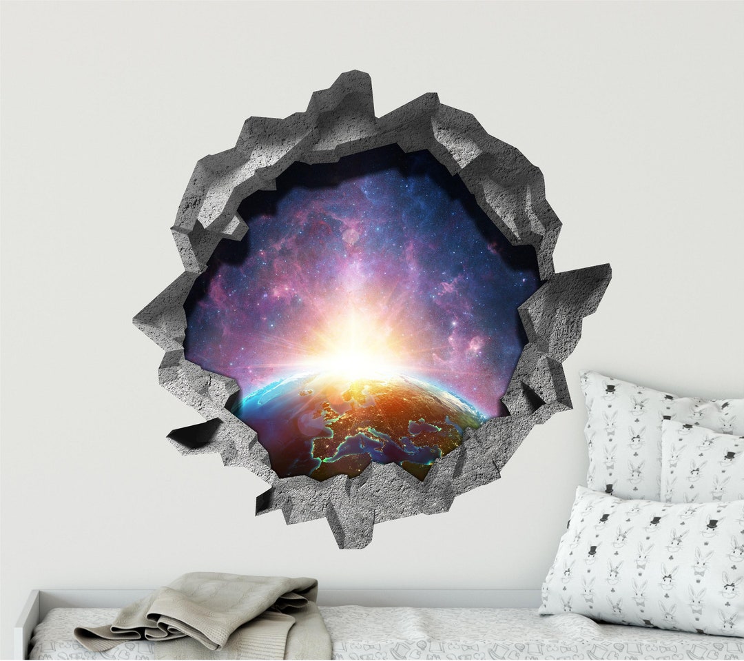 3D Hole in the Wall Decal - Sunrise Over Earth - Outer Space - 3D ...