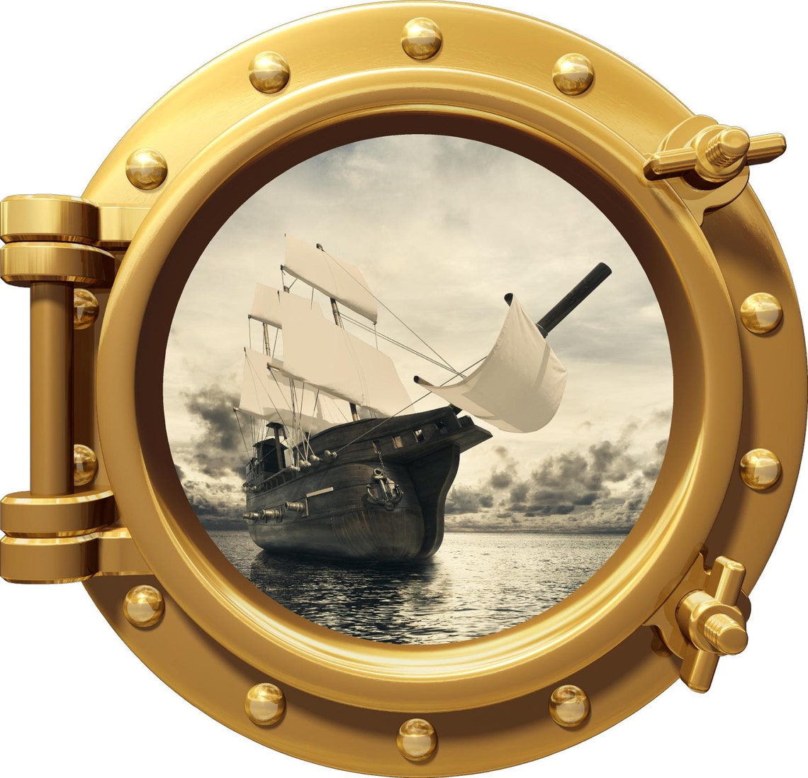 Port Scape Pirate Ship 2 Porthole 3D Window Wall Decal Vinyl Etsy