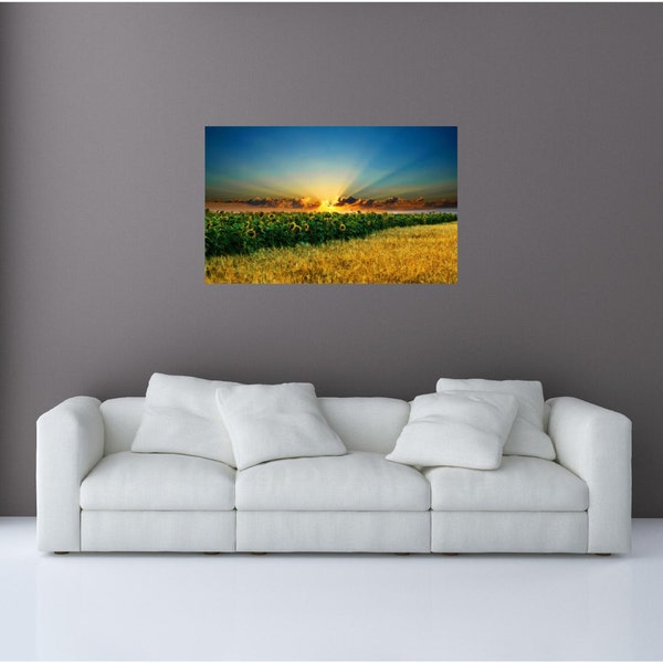 Mini-Mural Sunflower Field Sunset #1 Wall Graphic Decor Vinyl Sticker Decal Man Cave Office Photo Home, Office, Living Room Bedroom Decor