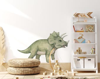 Triceratops Wall Decal, Dinosaur Wall Art for Kids Room, Boys Bedroom, Dinosaur Wall Sticker, Boys Dino Nursery Room Decor, Peel and Stick