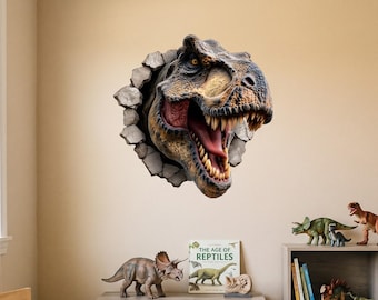 T-Rex Dinosaur Wall Decal Breaking Through Wall 3D Dinosaur Wall Sticker for Boys Room Kids Bedroom Decor Peel and Stick Dino Room Decor