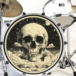 Drum Head Skin Decal - Astrological Skull Bass Graphic Drumhead Sticker for Drum Kit Customization - Durable, Easy Apply - Made in USA