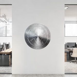 ETHEREUM Wall Decal, Silver Ethereum Wall Sticker, Cryptocurrency Crypto Blockchain Bitcoin Money Logo Stock Coinbase for Office Room Decor
