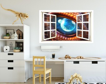 Dragons Eye 3D Window Wall Sticker Decal Mural Fantasy Boys Nursery Play Room Instant View Open Window Scape