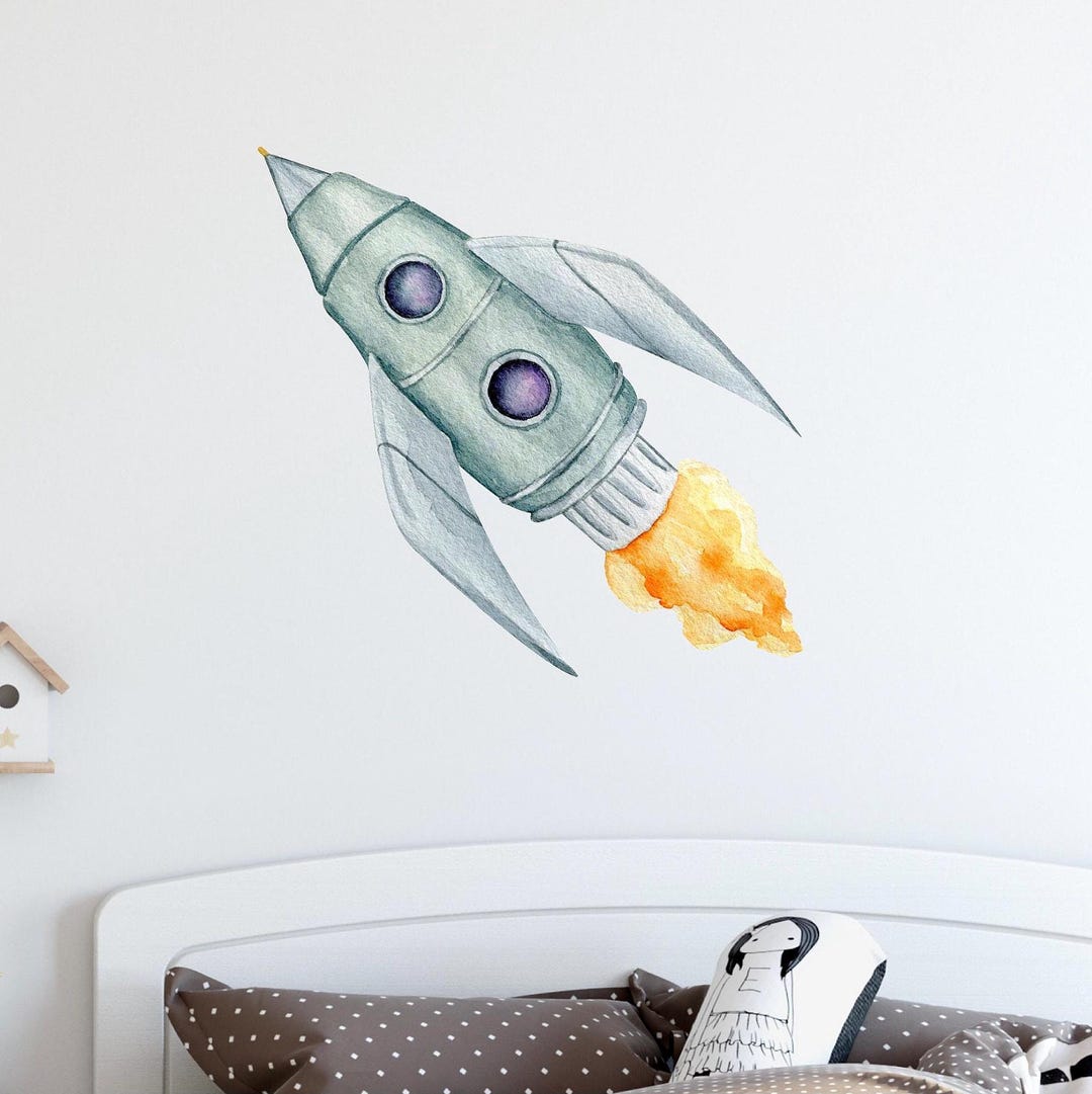 Watercolor Spaceship Wall Decal Rocket Space Ship Wall Sticker ...