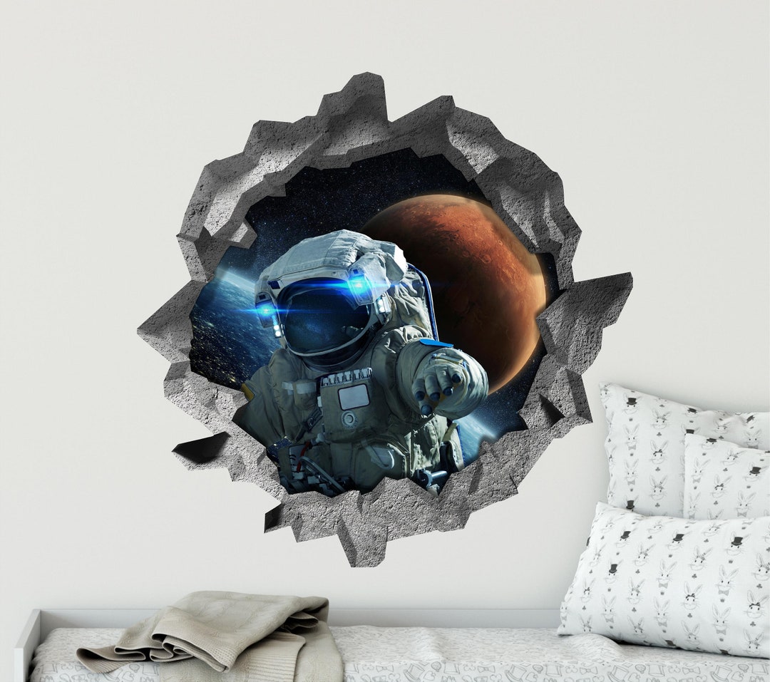 3D Hole in the Wall Decal - Astronaut Lost in Space - Outer Space - 3D ...