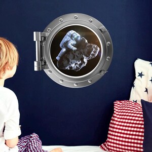 Port Scape Astronaut Meteor Ride Porthole Window Wall Decal Removable Wall Sticker Space Ship Window Instant View Boys Bedroom Decor