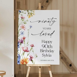 90 Years Loved Sign, 90th Birthday Welcome Sign, Floral 90th Welcome Sign, Look Who&#39;s 90 Welcome Sign, 90th Birthday Decorations