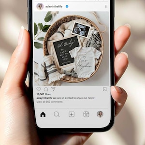 Anúncio de gravidez digital para mídia social, quadro de avisos editável, anúncio de gravidez, anúncio de gênero neutro, download instantâneo