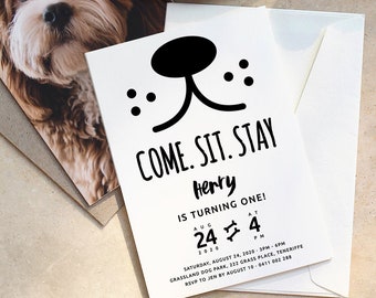 Dog Party Invitation, Dog invitations, Puppy Party invitations, Invitations for Dogs, Puppy Pawty, Dog Invites, Come Sit Stay Invitation Dog