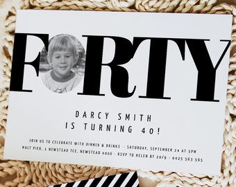 Men's 40th Birthday Invitation with Photo, Editable Template