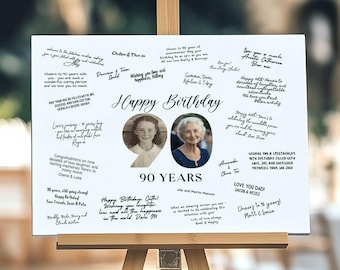 90th Birthday Party Guest Book Alternative, 90th Birthday Signature Board Printable, 90th Guest Book, 90th Autograph Poster