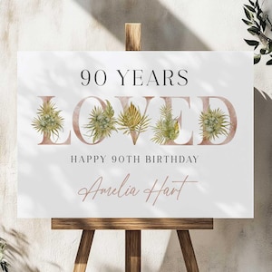 90th Birthday Party Welcome Sign, 90 Years Loved, Rose Gold Birthday Party Welcome Poster, 90th Birthday Party Decorations