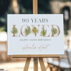 90th Birthday Party Welcome Sign Printable - 90 Years Loved - Pink Floral Birthday Party Welcome Poster - 90th Birthday Party Decorations