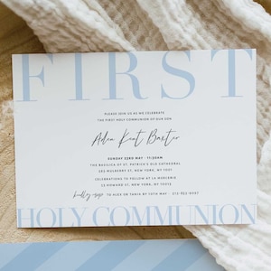 EZRA 1st Holy Communion Invitation Boy, Boy First Holy Communion, Minimal Religious Invites, Editable Template, Simple Communion Invite