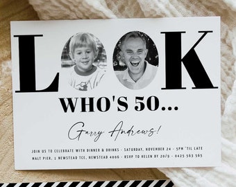 Men's 50th Birthday Invitation, Photo Template (Digital Download)
