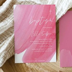 LULA roze aquarel doopsel uitnodiging, roze aquarel doopsel nodigt uit, moderne minimale doopsel uitnodiging, mooie doopsel uitnodiging