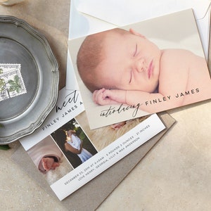 Birth Announcement Template with photo Instant Download, Newborn photo birth announcement template, Simple Photo Birth Announcement, Minimal