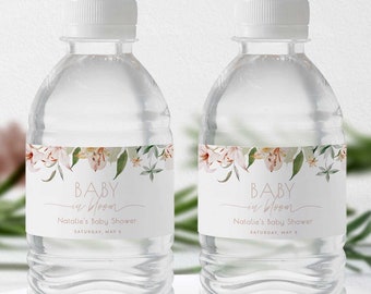 Baby in Bloom Water Bottle Label, Baby Shower Water Label, Floral Water Bottle Label, Water Label Sticker, Girl Floral Baby Shower #BSB2