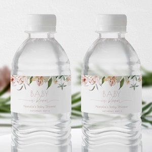 Baby in Bloom Water Bottle Label, Baby Shower Water Label, Floral Water Bottle Label, Water Label Sticker, Girl Floral Baby Shower #BSB2