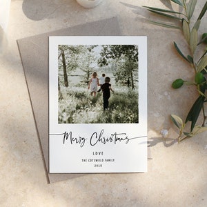 EDITABLE Merry Christmas Photo Card, Portrait Christmas Card Template Printable, Minimal Christmas Card with Photo, Christmas Photo Card