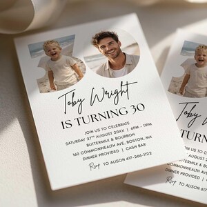 30th Invitation with Photo, Male 30th Invites, Canva Template (Digital Download)