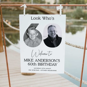 60th Birthday Welcome Sign, Look Who's 60 Welcome Sign, 60th Poster with Photo, Modern 60th Welcome Sign, Birthday Welcome Poster