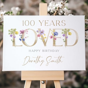 100年間愛されてきたポスター、100歳の誕生日の看板、100歳の誕生日のウェルカムサイン、100歳の誕生日のデコレーション