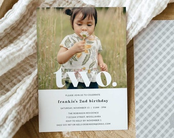 Editable 2nd Birthday Photo Invitation Template (Digital Download)