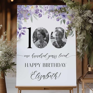 100 Jahre geliebt, Willkommensschild zum 100. Geburtstag, Willkommensschild zum 100. Geburtstag mit Fotos, Dekoration zum 100